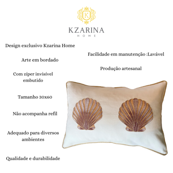 CAPA ALMOFADA DECORATIVA BORDADO PRAIA CONCHA 30X60 LINHO - Image 5