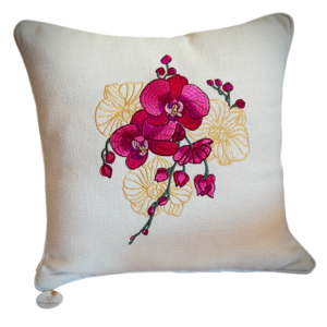 CAPA  ALMOFADA FLOR ORQUÍDEA  LINHÃO 50X50