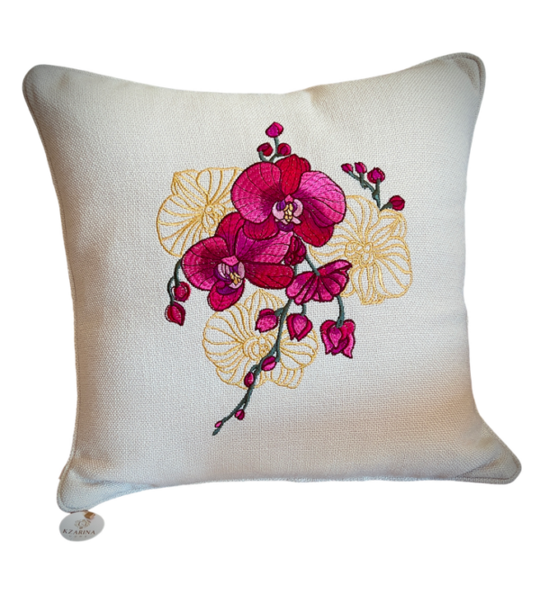 CAPA  ALMOFADA FLOR ORQUÍDEA  LINHÃO 50X50